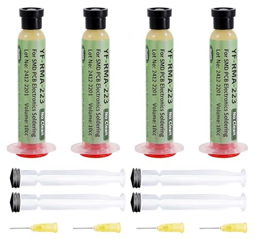 4 Pezzi Pasta Saldante Flussante RMA-223, 20g per Siringa con Ago e Pistone, Flussante per Saldatura Professionale per SMD BGA PCB Rilavorazione e Riparazione Elettronica