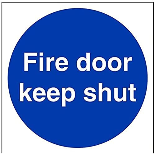V Safety Fire Door Keep Shut Mandatory Sign - 150mm x 150mm - Self Adhesive Vinyl