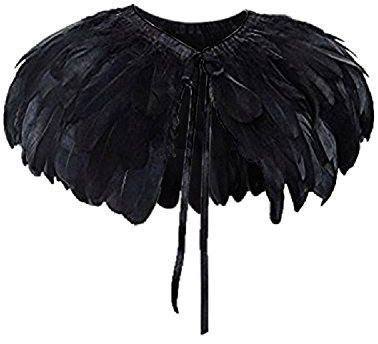 keland Damen Gothic Feder Umhang Capelet Stola Bolero Federkragen Federweste Schultertuch Schulterumhang Halloween Kostüm (Schwarz)