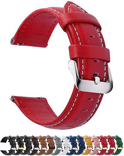 Fullmosa 12 Farben Uhrenarmband, Axus Serie Lederarmband Ersatz-Watch Armband mit Edelstahl Metall Schließe für Herren Damen 18mm Rot