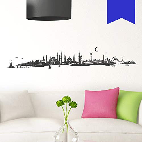 WANDKINGS Wandtattoo - Skyline Istanbul (ohne Fluss) - 300 x 50 cm - Azurblau - Wähle aus 6 Größen & 35 Farben