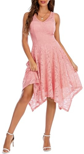 Meetjen Damen Elegante Hochzeit Gast Kleid Knielang Festliche Cocktailkleid Brautjungfern Midi Kleid A-Linie Abendkleid