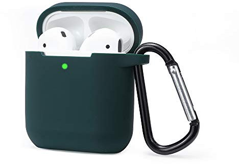 KOKOKA Schutzhülle Hülle Kompatibel mit AirPods 2 & 1, Silikon Schutzhülle Hülle Case für AirPods 2 & 1, LED an der Frontseite Sichtbar Stoßfeste Schutzhülle, Dunkelgrün