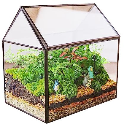 MINGZE geométrico Terrario, de Cristal Hecho a Mano diseño de casa Escritorio Maceta Plantas suculentas Maceta jardín Pantalla contenedor decoración Mesa para Boda Mesa de café (Negro)