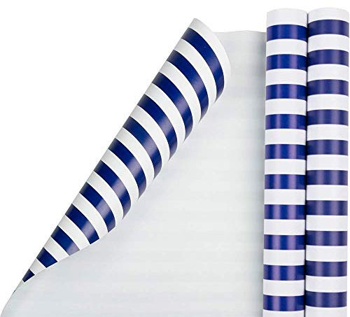 JAM PAPER Geschenkpapier - Gestreiftes Geschenkpapier - 2,3 Sq M pro Rolle - Blauweisse Streifen - 2/Packung