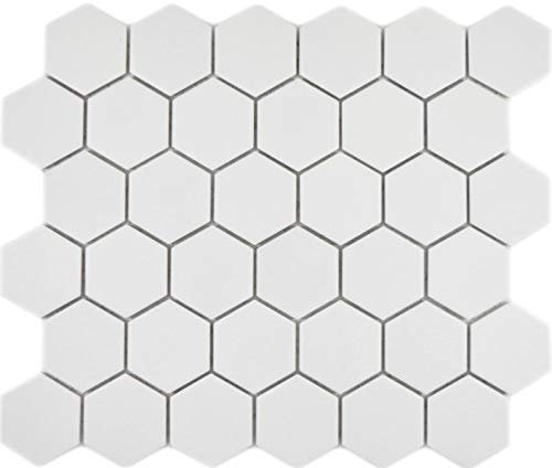 MOS11H-0111-R10 - Piastrella a mosaico esagonale, in ceramica, colore: bianco R10B