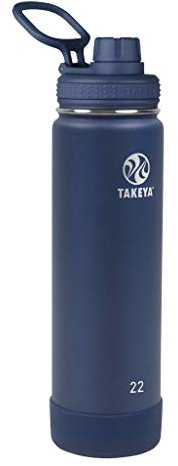 Takeya Actives Insulated Stainless Steel Water Bottle with Spout Lid, 22 Ounce, Midnight Blue