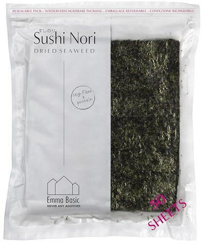 Emma Basic - Dried Seaweed Sushi Nori 40 Full Sheets | Young & Crunchy | High Protein | High Fibre|