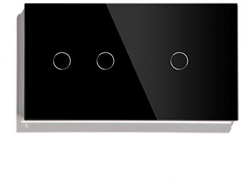 BSEED Touch Dimmer 2-Fach 1-Weg (KEIN WLAN) und WIFI-Schalter 1-Fach 1-Weg (Neutralkabel Erforderlich) Alexa Glasscheibe Wandlichtschalter Schwarz