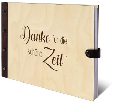 Gästebuch Abschiedsgeschenk für Kollegen Birkensperrholz Cover mit Lederrücken 72 Blätter | 144 Seiten DIN A4 quer - Danke für die Zeit