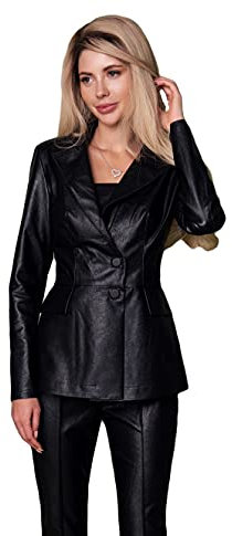 Selente #Fashionista Giacca/Camicia Donna in Similpelle/Jeans, MOD. 5 Nero Doppiopetto, S
