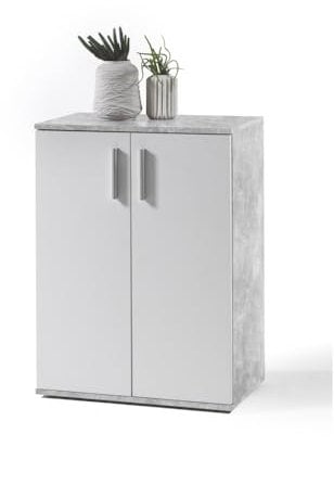Avanti Trendstore Bea - Kommode mit 2 Türen aus Holzdekor verfügbar in Beton/weiß. BHT 60x83x35 cm.
