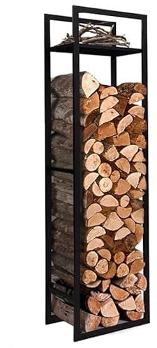 IDMarket - Range bûches Vertical Acier Noir avec étagère H.170 CM pour cheminée