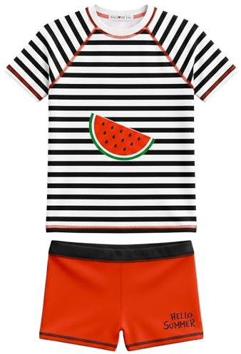 weVSwe Maillot De Bain Fille Deux Pièces Rash Guards Manches Courtes UPF 50+ Pastèque Rouge 2 Ans