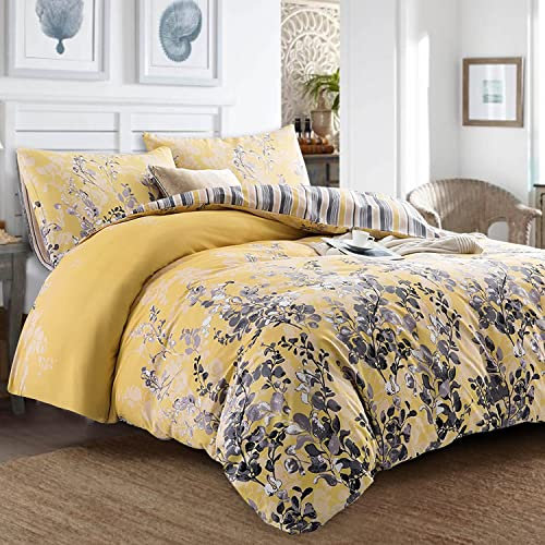 Yorkshire Bedding King Size Duvet Cover Sets Soft Printed Bedding Set Brushed Microfiber Duvet Covers with Pillowcases (Ochre Blossom 230x220 CM)