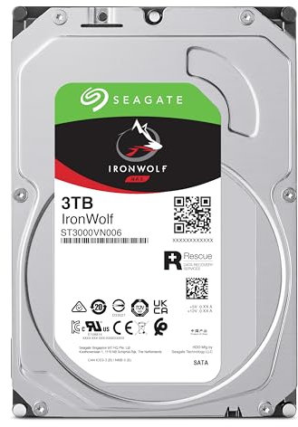 Seagate IronWolf 3TB interne Festplatte, NAS HDD, 3.5 Zoll, 5400 U/Min, CMR, 64 MB Cache, SATA 6GB/s, silber, inkl. 3 Jahre Rescue Service, FFP Modellnr.: ST3000VN006