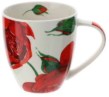 Hervit Mug Bianca Baccarat in Porcellana con Rose Rosse e Scatola Regalo - Tazza in Porcellana New Bone China - Design Elegante con Rose - Regalo Natale Bomboniera Laurea Compleanno - 495ml Ø10x11cm