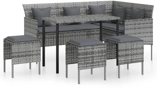 vidaXL Sofagarnitur in L-Form 5-TLG. mit Kissen Gartenmöbel Sitzgruppe Sofa Lounge Gartenset Garten Garnitur Gartensofa Poly Rattan Grau