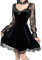 Goth Dress for Women Velvet Lace Long Sleeve Dress Sheer Mesh Lace Sleeves Black V Neck Backless Gothic, Black Velvet Lace Long Sleeve Dress, XL