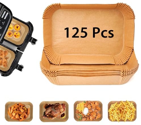 Air Fryer Liners, 125Pcs Air Fryer Liners Disposable Compatible with Ninja Tefal Cosori Tower Dual Zone Air Fryer Accessories for Ninja AF300UK AF400UK AF451UK 7.6L 9L 9.5L 2 Drawers Air Fryer