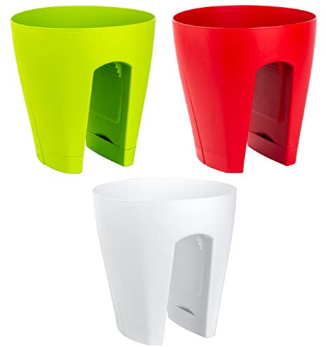 ENGELLAND 3 x Blumentopf für Balkon-Geländer, Farbmix: Grün, Rot, Weiß, Blumenkasten, Balkonkiste, 9 Liter, Kunststoff, Außenbereich, B Ø 29 x H 30 cm