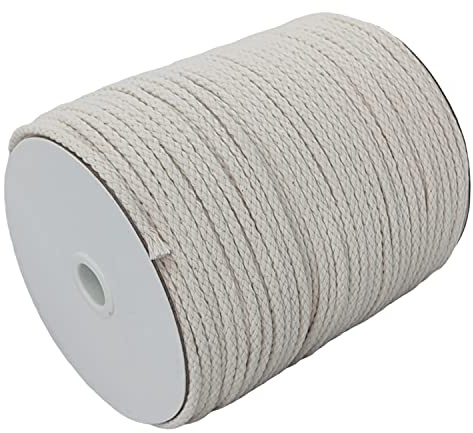 CAQUBO Cordon en Coton tressé de 4 mm, 130 m, Naturel, Fournitures pour macramé pour Loisirs créatifs