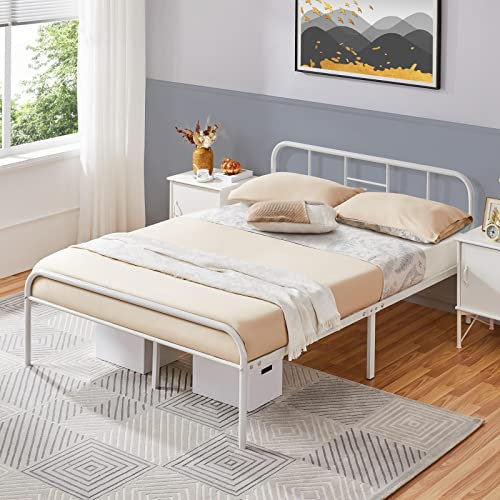 costoffs Bed Frame 4ft6 Double Bed Metal Reinforced Bed, Solid Slatted Iron Bed Frame with Headboard and Footboard for Adults Teenagers Guest, Fits for 135 x 190 cm Mattress White