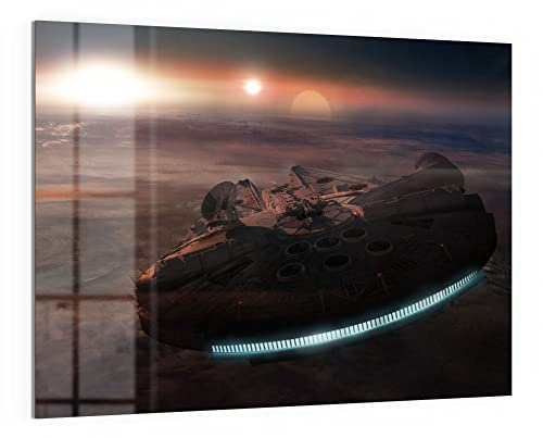 DEQORI Glas-Magnettafel | 120x90 cm groß | Motiv Millennium Falcon Dunkel | Memo-Board aus Glas | Magnetboard inkl. Magnete, Stift & Tuch für Küche & Büro | Tafel magnetisch & beschreibbar