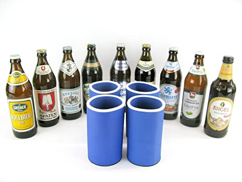 4er Set Bayrische Biere blau - Getränkekühler - Bierkühler - Flaschenkühler für alle genormten 0,5L Bierflaschen für beste Kühlung - Qualitätskühler Modell 2024 (4er Set Bayrische Biere blau)