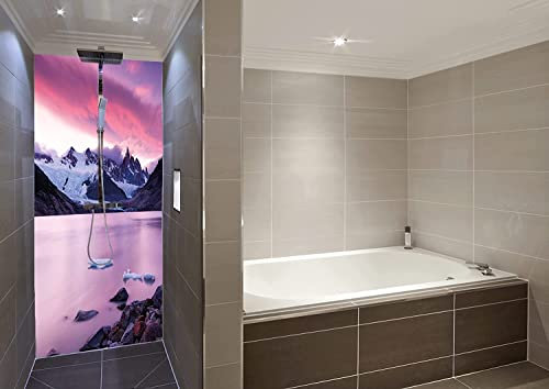 Schön und Wieder Duschrückwand | Motivrückwand | Spritzschutz aus 3mm Alu Verbundsplatte in 0,03x150x200cm mit Schutzfolienkaschierung Motiv Pinke Berge
