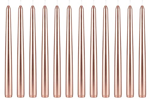 Mega Candles 12 pcs Unscented Rose Gold Taper Candle, Hand Poured Wax Candles 10 Inch x 7/8 Inch, Home Décor, Wedding Receptions, Baby Showers, Birthdays, Celebrations, Party Favors & More