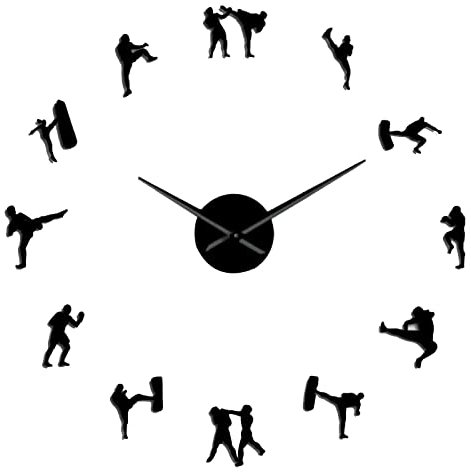 MagiDeal Große Wanduhr zum Selbermachen, Nicht tickende Uhren, Spiegel, Wandaufkleber, Kunstacryl, Karate-Taekwondo-Uhr für das Wohnzimmer des Bauernhauses, Schwarz 27 Zoll