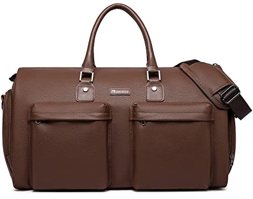 Modoker Kleidersack aus Leder für Reisen, Reisetasche mit Schultergurt/Mehreren Taschen, ideal für Geschäftsreisen und Wochenendausflüge – Die Kleidertasche für Herren, B-braun