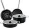 Magefesa Ares Batería Cocina Inducción 6 Piezas, Antiadherente Libre PFOA Esmalte Exterior Negro Mate, Set Cazuelas Tapa Vidrio, Sartenes, Herrajes Inox Satinados, Retro Estilo Vintage