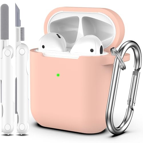 R-fun Kompatibel mit AirPods 2. Generation 2019 Case, 1. Gen 2016 Hülle Case Cover mit Reinigungsset und Schlüsselanhänger, weicher Silikonschutz für Apple AirPods Hülle,Sand Rosa