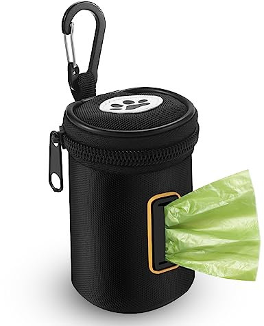 RASSE Dog Poop Bags Dispenser Dog Poop Waste Bag Holder Zipper Pouch with Carabiner Clip, 1680D Nylon Oxford Waste Bag Dispenser for Leashes Dogs Bags Holder (Black)