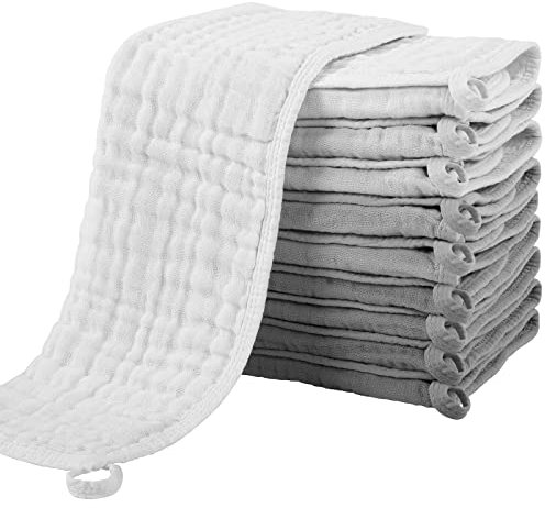 Yoofoss Mulltücher 10er Mullwindeln Spucktücher 100% Baumwolle 27x50 cm Stoffwindeln 6 Lagig Saugfähig Waschlappen Faltwindeln für Baby Neugeborene Farbverlauf Grau