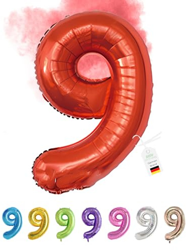 LITTLE BIRTHDAY | Zahlen Luftballon | Folienballon | Helium Gas Balloon Ballon | 101 cm | 0 1 2 3 4 5 6 7 8 9 in vielen Farben | Geburtstag | Kindergeburtstag | Deko | rot 9