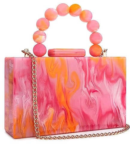 Buric Frauen Acryl Clutch Geldbörse Leopardenmuster Abendtasche Kette Formale Handtasche Party Braut Hochzeit Clutch Geldbörse für Frauen, Orange, rot