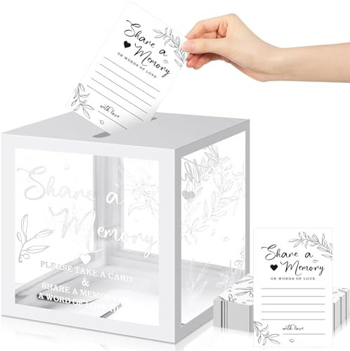 Pajean 50 Pcs Greenery Share a Memory Card Box with Transparent Windows for Celebration of Life, Wedding, Birthday, Graduation, Bridal Shower Guest Card Ideas (White)