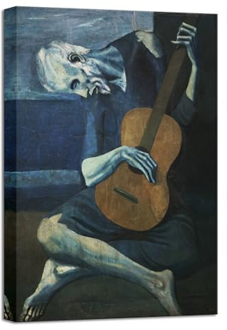 Wieco Art Kunstdruck Abstrakte Bilder Leinwand Der alte Gitarrist von Pablo Picasso Wandkunst für Wanddekoration und Home Office Dekorationen FPP-001-2740