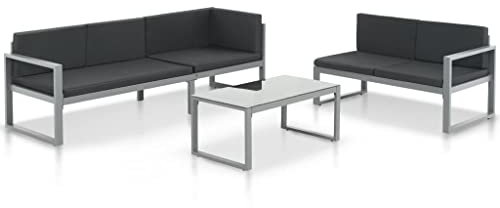 Homgoday Garten-Sofagarnitur 3-TLG. mit Kissen Aluminium Schwarz Gartenmöbel Set Sofa Couch Lounge Gartensofa 1Sitzgruppe Gartenmöbel Gartenset Balkon Terrasse Garten
