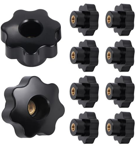 Knpwer 10 tuercas M8 con mango de estrella, mango de estrella, negro de plástico, rosca interior, botón de sujeción