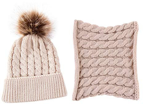2Stück warm Baby Mütze + Schal Set Kleinkinderjungen Winter warm halten gestrickte Babypflege Angelsounds (Khaki, One Size)