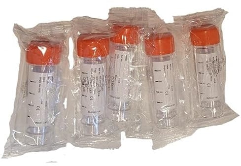 Hystool® - 5 Stool/Urine Universal Container. Sample Bottles Sterile Specimen Pot with Spoon. Individually Wrapped. Leak Proof Lids. with Labels for Laboratory Medical Testing 30ml Size.