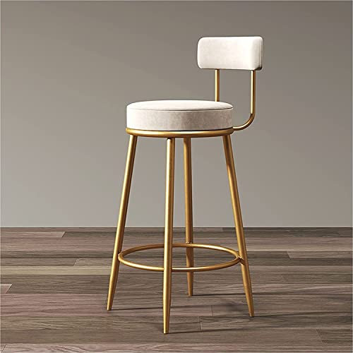 SAFWEL Küchenhocker Barhocker Gepolsterte Küchen-Barstühle mit Rückenlehne und goldenen Metallbeinen, Thekenstühle aus Stoff für Home Kitchen Pub (Color : Beige, Size : 65cm)