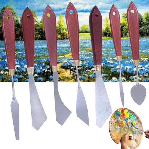 CINY Painting Knife Set, Stainless Steel Palette Knife Oil Painting Mixing Scraper, Painting Art Spatula with Wood Handle, Oil Painting Shovel, Painting Knife Tools for Paint Art Color Mixing (7pcs)