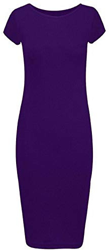 Robe longue moulante à manches courtes et col rond pour femme, violet, 40-42
