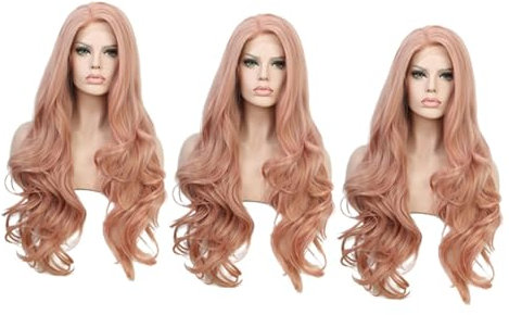 FRCOLOR Parrucca per capelli lunghi fokuhila, parrucca per cosplay, filo da cucito rosa, parrucca per acconciatura, parrucca da donna, parrucca lunga a rete, rosa