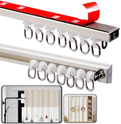 WOGTITYI Selbstklebende Gardinenschienen Ohne Bohren Vorhangschienen, 50-400cm, for Decken/Wandmontage, inkl. Zubehör (Size : 1.4m(4.6ft))